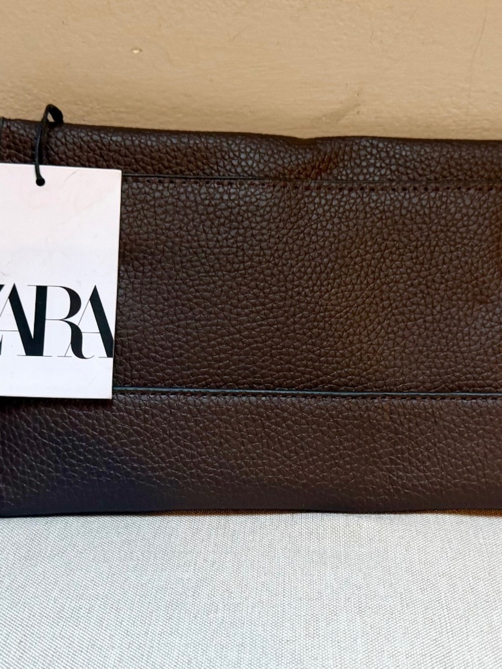 Zara Brown Leather Multi Compartment Clutch Bag Wallet Wristlet NWT